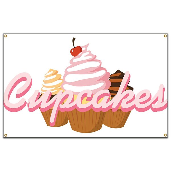Cupcakes Banner Heavy Duty 13 Oz Vinyl with Grommets Single Sided
